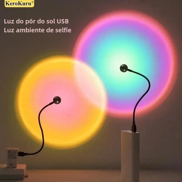 Imagem de Luz Noturna Projetor LED USB com Efeito Pôr do Sol Arco-íris - Ideal para Fotos e Decoração