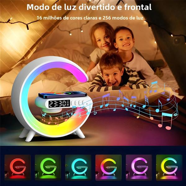 Imagem de Luz Noturna RGB com Carregador Wireless, Despertador e Alto-falante - Doca de Carregamento Rápido