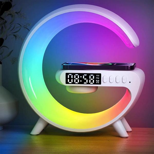 Imagem de Luz Noturna RGB com Carregador Wireless, Despertador e Alto-falante - Doca de Carregamento Rápido