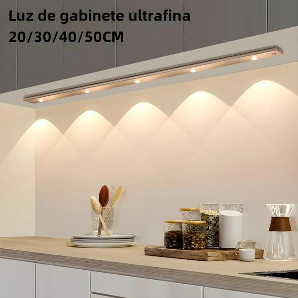 Imagem de Luz Noturna Ultrafina Recarregável com Sensor de Movimento - Ideal para Guarda-Roupa e Cozinha