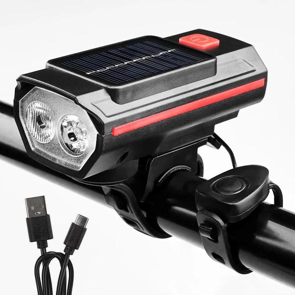 Imagem de Luz Solar para Bicicleta PHMAX 1200mAh - Buzina 120dB, Recarregável via TYPE-C