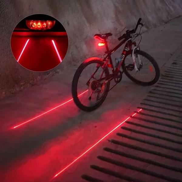 Imagem de Luz Traseira de Bicicleta LED com 2 Lasers e 5 LEDs - À Prova D'Água