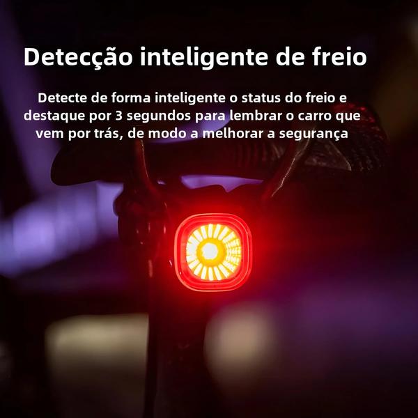 Imagem de Luz Traseira de Bicicleta LED com Sensor de Freio Automático - Recarregável e à Prova D'Água