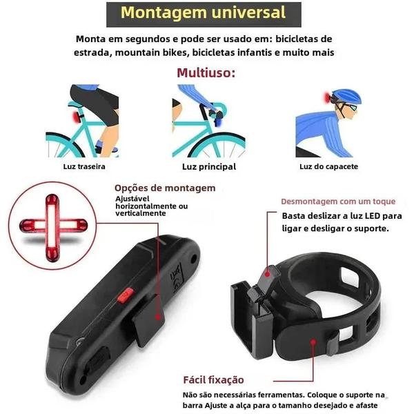 Imagem de Luz Traseira de Bicicleta LED Super Brilhante - Recarregável via USB