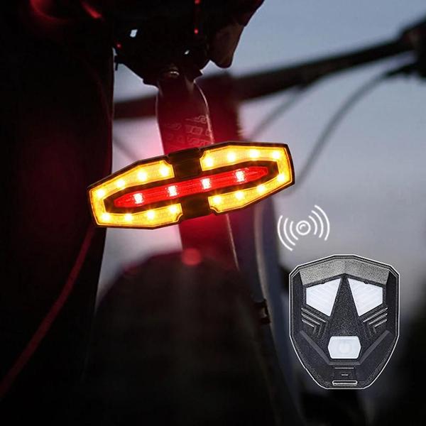 Imagem de Luz Traseira de Bicicleta Recarregável com Controle Remoto Sem Fio e Sinais de Volta