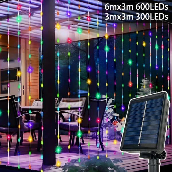 Imagem de Luzes De Corda De Cortina Led Movidas A Energia Solar 8 Modos Ao Ar Livre Festa De Natal Decorações