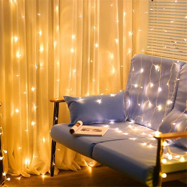 Imagem de Luzes de corda de cortina MAGGIFT 304 LED 3 x 3 m com controle remoto branco quente