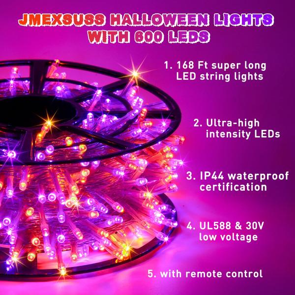 Imagem de Luzes de corda de Halloween JMEXSUSS 168 pés 600 LED ao ar livre