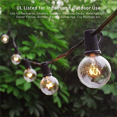 Imagem de Luzes de corda de pátio de 100 pés impermeáveis G40 Luzes de corda ao ar livre com 105 lâmpadas de edison claro, luzes de corda de bulbo globo luzes penduradas para decoração comercial interior ao ar livre, base E12, fio preto