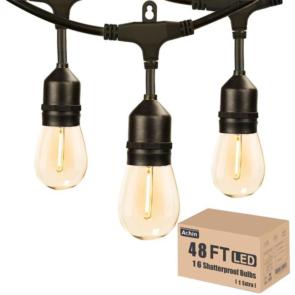 Imagem de Luzes de corda externas Achin 48FT Dimmable Warm LED 2200K