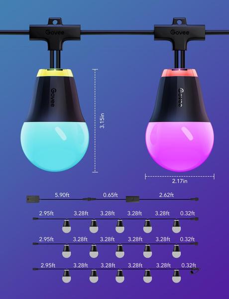 Imagem de Luzes de corda externas Govee H1 RGBIC de 50 pés com 15 LEDs brancos quentes