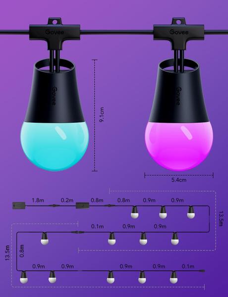 Imagem de Luzes de corda externas Govee Smart 2 RGBIC 96 pés com lâmpadas