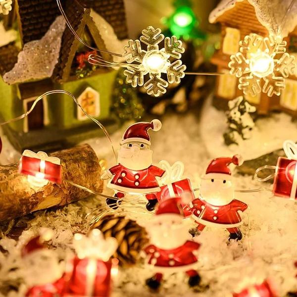 Imagem de Luzes de Corda LED com 20 LEDs - 2m - Papai Noel e Floco de Neve - Decoração de Natal