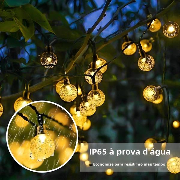 Imagem de Luzes de Corda LED Solar com Cristais - 60 LEDs, 8 Modos, IP65 - Decoração de Natal