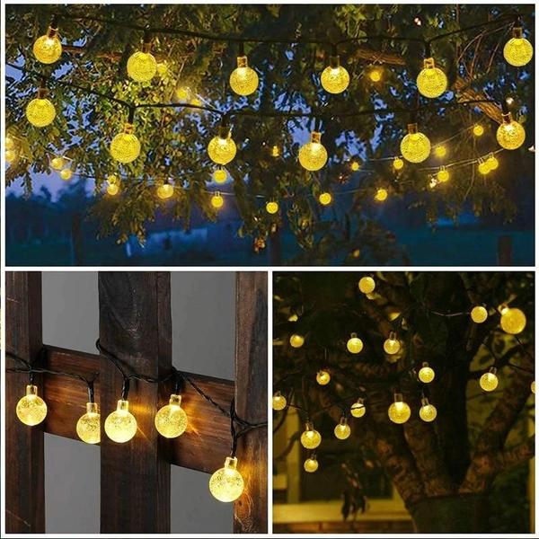 Imagem de Luzes de Corda LED Solar com Cristais - 60 LEDs, 8 Modos, IP65 - Decoração de Natal