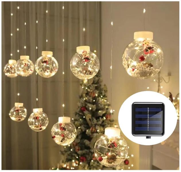 Imagem de Luzes de cortina LED Solar Garland de 3 m com 110 bolas quentes