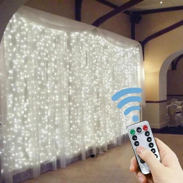 Imagem de Luzes de Cortina LED USB 6m e 3m - Festa, Natal, Casamento e Jardim