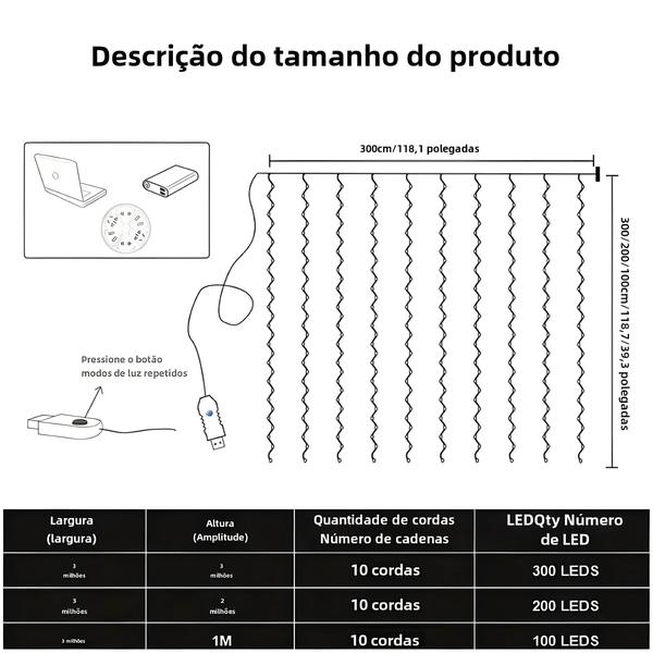 Imagem de Luzes de Cortina LED USB - Arco-íris - Para Janela, Quarto, Casamento e Festa