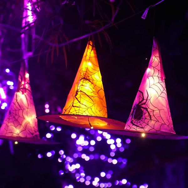 Imagem de Luzes de decoração de Halloween, chapéu de bruxa pendurado FUNPENY, 8 unidades