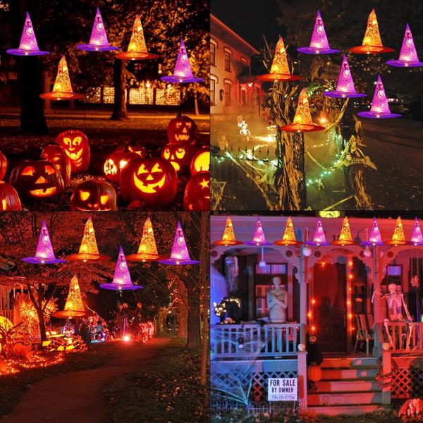 Imagem de Luzes de decoração de Halloween, chapéu de bruxa pendurado FUNPENY, 8 unidades