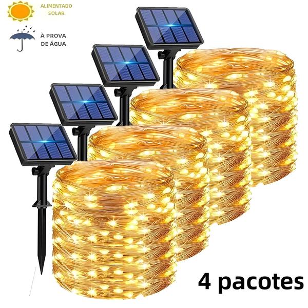 Imagem de Luzes de Fada Solar para Exteriores - Impermeáveis, Fio de Cobre, para Natal, Jardim e Festa