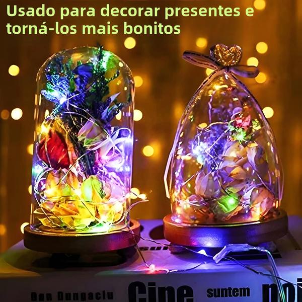 Imagem de Luzes de Fadas de Fio de Cobre Prateado - 20 LEDs, 2m, a Bateria - Decoração de Festa