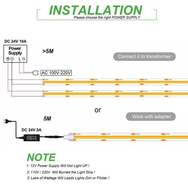 Imagem de Luzes de faixa de LED JOYLIT 24V COB 16,4 pés 3000K branco quente