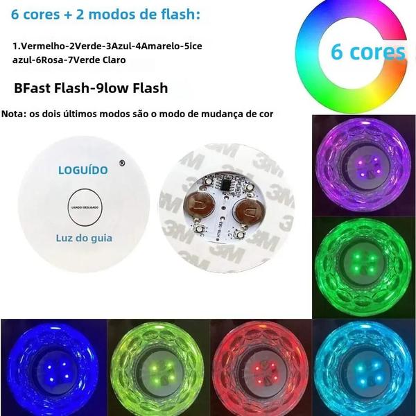 Imagem de Luzes de LED Coloridas para Porta-Copos - Kit com 1 a 200 Peças - Adesivos Brilhantes para Garrafa de Vinho