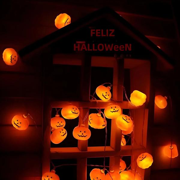 Imagem de Luzes de LED de Abóbora para Halloween - 1,5m/3m - Lâmpada de Fada com Bateria para Festa