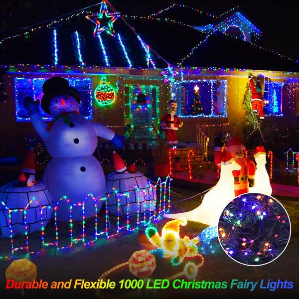 Imagem de Luzes de Natal ao ar livre, 1000 LED 344FT Fairy String Lights Plug in impermeável com controle remoto, 8 modos com temporizador para decorações internas Quarto Natal árvore de férias Casa de Festa Decoração