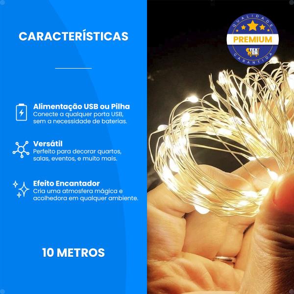 Imagem de Luzes De Natal Pisca Pisca Fio De Fada Cordão Led 10 Metros