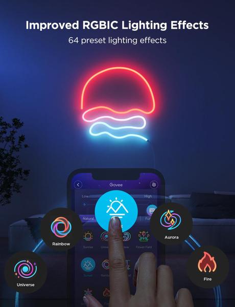 Imagem de Luzes de néon Govee, luz de corda de néon RGBIC 2 funciona com Matter, Alexa, Google Assistant, luzes de faixa de néon DIY personalizadas para decoraç