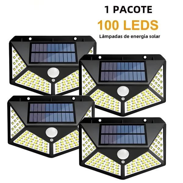 Imagem de Luzes de Parede Solares com Sensor de Movimento PIR - 100 LEDs - Iluminação para Área Externa