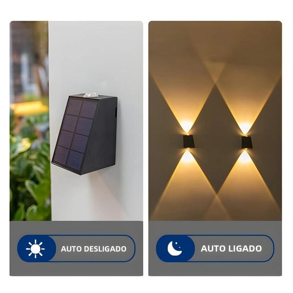 Luzes de Parede Solares LED à Prova d'Água para Jardim, Pátio, Escadas e Corredor Imagem de Luzes de Parede Solares LED à Prova d'Água para Jardim, Pátio, Escadas e Corredor