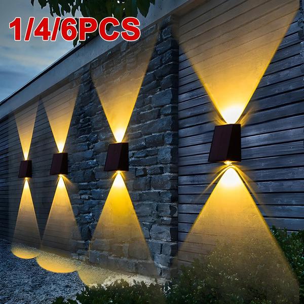 Luzes de Parede Solares LED à Prova d'Água para Jardim, Pátio, Escadas e Corredor Imagem de Luzes de Parede Solares LED à Prova d'Água para Jardim, Pátio, Escadas e Corredor