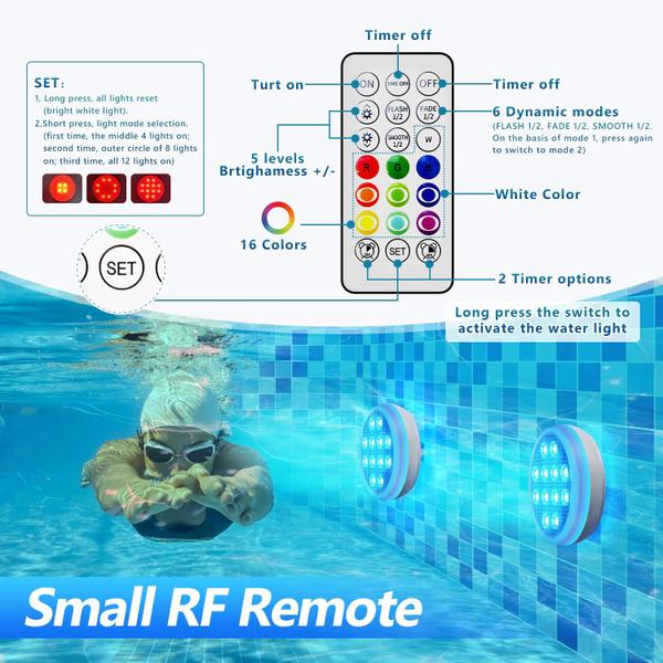 Imagem de Luzes de piscina BOXPSII LED recarregável IP68 à prova d'água, pacote com 8