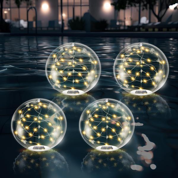 Imagem de Luzes de piscina flutuantes, alimentadas por energia solar, 35 cm, brancas quentes