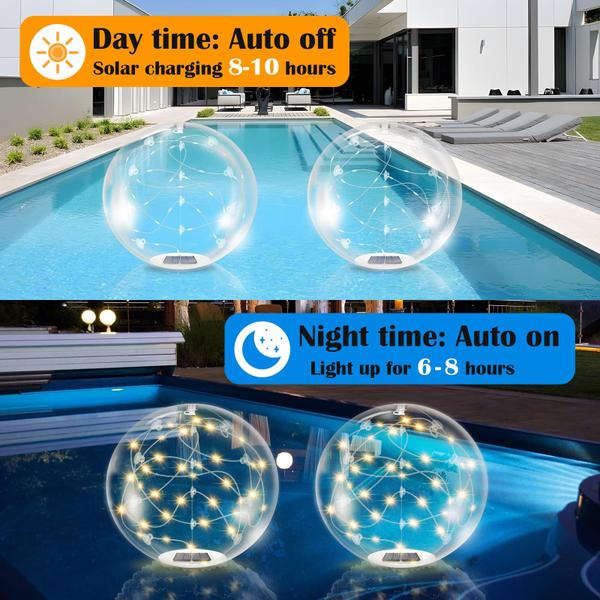 Imagem de Luzes de piscina flutuantes, alimentadas por energia solar, 35 cm, brancas quentes