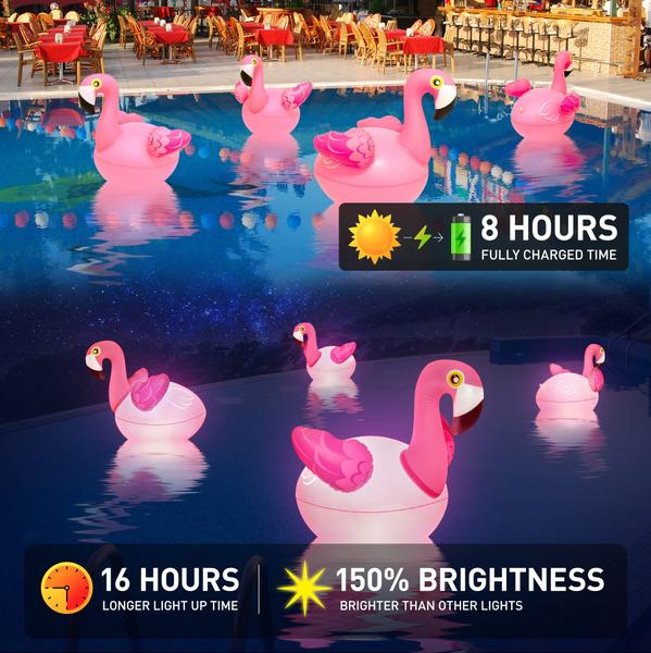 Imagem de Luzes de piscina flutuantes GOBUYFUN Solar Flamingo infláveis