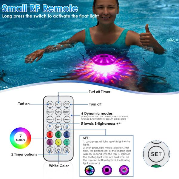 Imagem de Luzes de piscina flutuantes QOLNBY 2024 com 6 efeitos de iluminação, pacote com 4