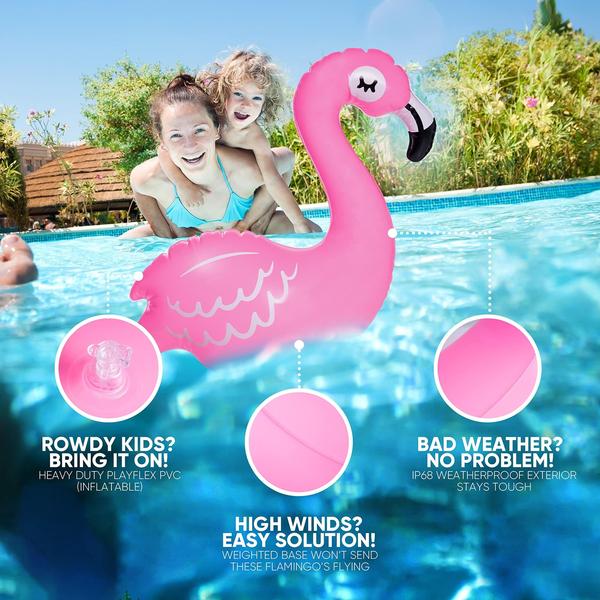 Imagem de Luzes de piscina flutuantes TIALLY Solar Flamingo 14", pacote com 2 unidades, rosa