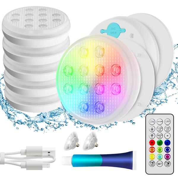 Imagem de Luzes de piscina QOLNBY 2023 LED recarregáveis IP68 à prova d'água 6Pk