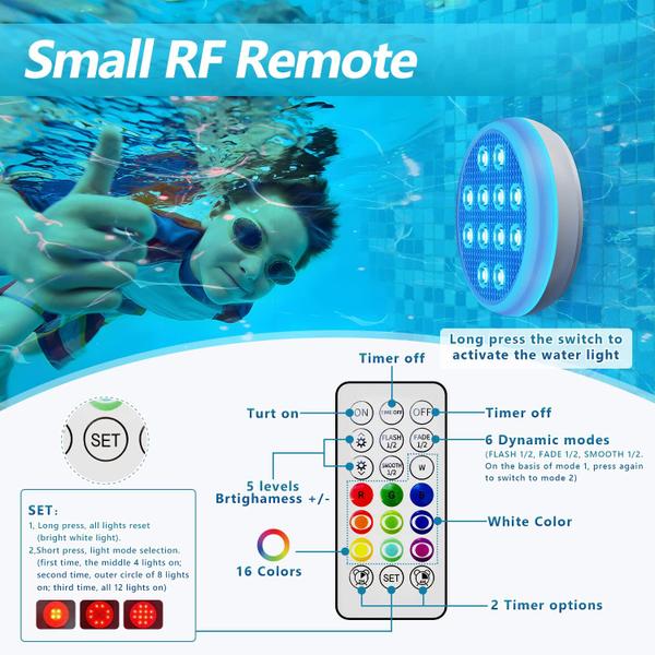 Imagem de Luzes de piscina QOLNBY 2023 recarregáveis LED IP68 à prova d'água, pacote com 4