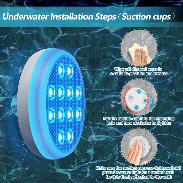 Imagem de Luzes de piscina QOLNBY LED recarregáveis IP68 à prova d'água (pacote com 2)