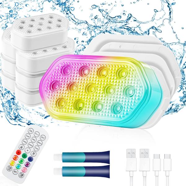 Imagem de Luzes de piscina QOLNBY LED submersível recarregável IP68, pacote com 8