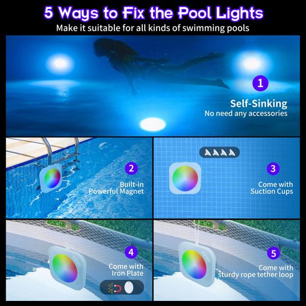 Imagem de Luzes de Piscina Submersíveis Recarregáveis ChlorStar com Controle Remoto