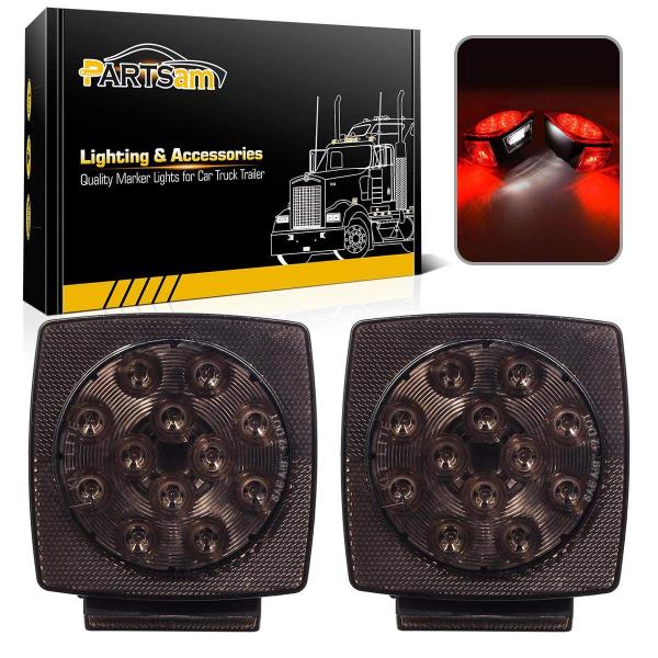 Imagem de Luzes de reboque Partsam 12V Submersíveis Quadradas Led Smoked Red