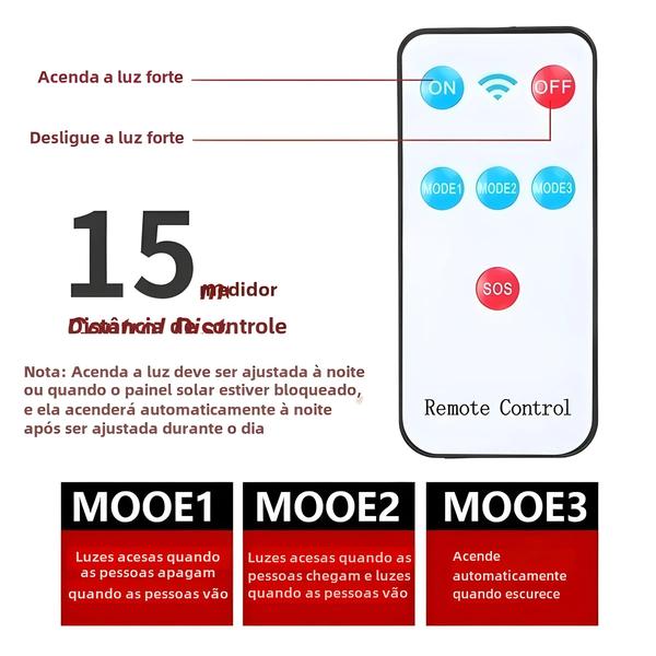Imagem de Luzes de Rua Solares com Sensor de Movimento - 3 Modos - 108 COB - Sem Fio