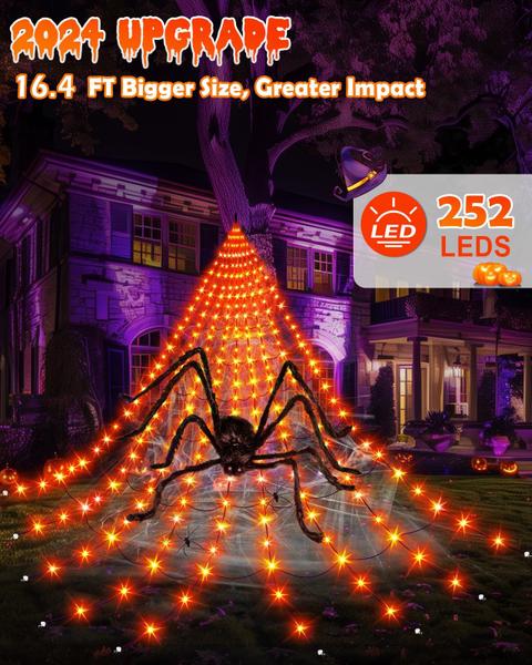 Imagem de Luzes de teia de aranha Dergo Halloween 16,4 m 252 LED com 35 aranhas