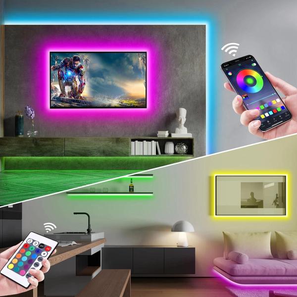 Imagem de Luzes de Tira LED RGB à Prova d'Água com Bluetooth - Controle Remoto e App - 24 Teclas